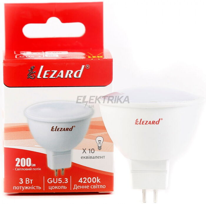Лампа світлодіодна Lezard MR 16 3W GU5.3 4200K (442-MR16-03)