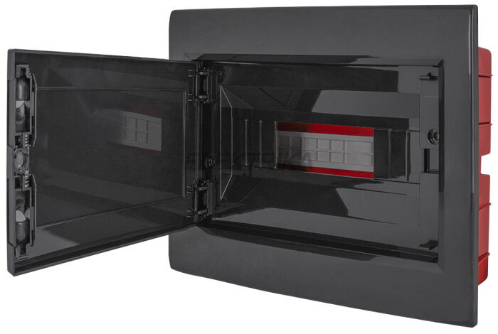 Корпус пластиковий на 12 модулів e.plbox.pro.w.12b.black вбудованний, чорний з непрозорими дверцятами IP40 (CP12912B)