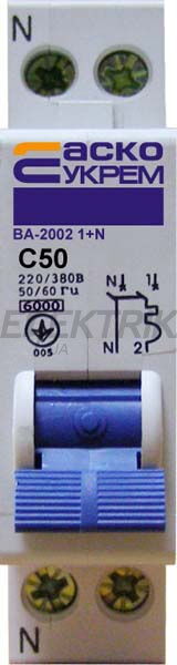 Автоматичний вимикач УкрЕМ ВА-2002 2р (1+N) 50А АсКо