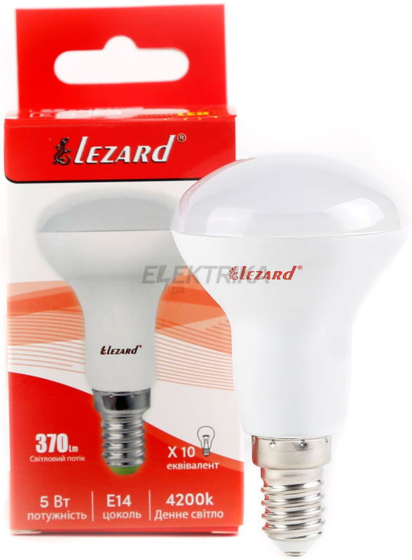 Світлодіодна лампа LED рефлектор Lezard R50 5W 4200K E14 220V (442-R50-1405)
