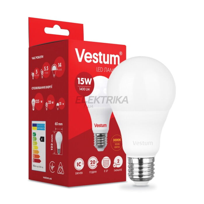 Світлодіодна лампа VESTUM LED A65 15W 3000K 220V E27 (1-VS-1102)