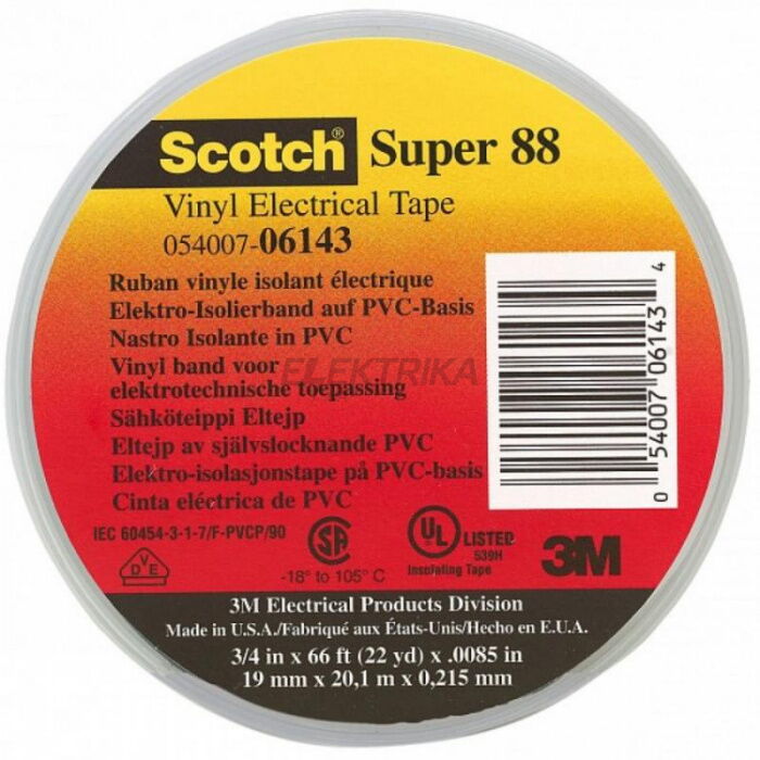 Ізолента 3M Scotch Super 88 19мм х 20м Чорна на ПВХ-основі підвищеної міцності (3М-245535)