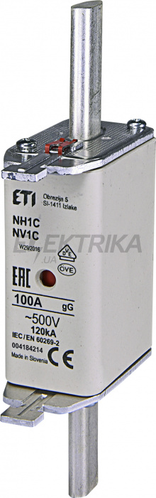 Плавка вставка запобіжник ETI NH1C gG 100A/500V 004184214