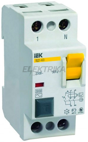 Вимикач диференціального струму (ПЗВ) IEK, ВД1-63 2Р 25А 10мА
