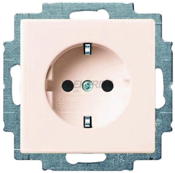 Розетка із заземленням та захисними шторками, слонова кістка, 16A, 230V, Basic 55, Busch-Jaeger