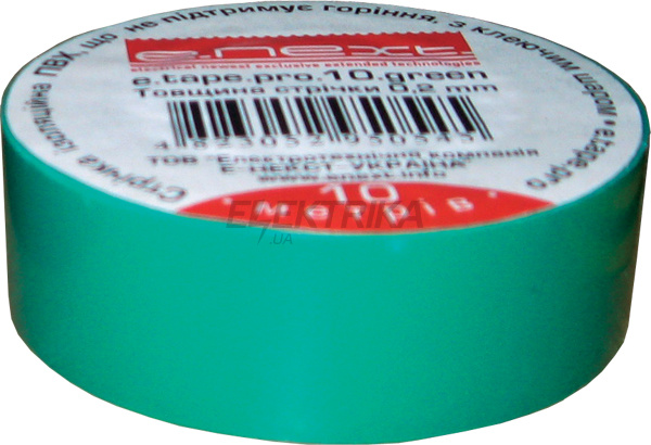 Ізолента e.tape.pro.10.green із самозагасаючого ПВХ, зелена (10м)