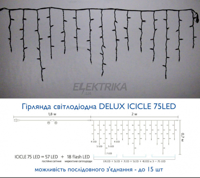 Гірлянда зовнішня DELUX ICICLE 75LED 2x0.7m жовтий/чорний IP44 EN (90016591)