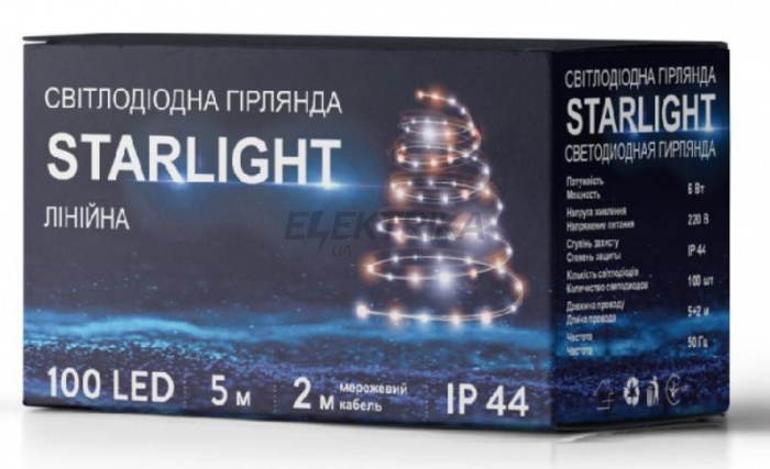 Гірлянда вулична STARLIGHT лінійна білий Flash 100LED IP44 чорний 5м (000057273)