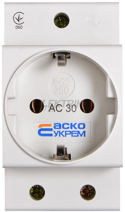 Розетка на DIN-рейку АСКО-УКРЕМ AC30 2Р+РЕ із заземленням білий (A0150010104)