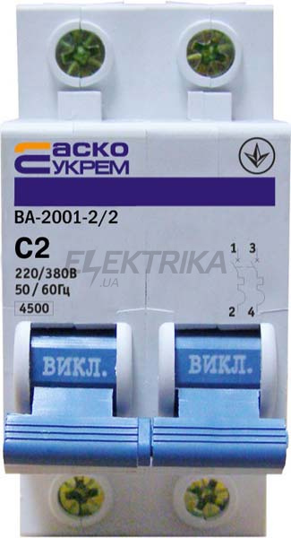Автоматичний вимикач УкрЕМ ВА-2001 2р 2А АсКо