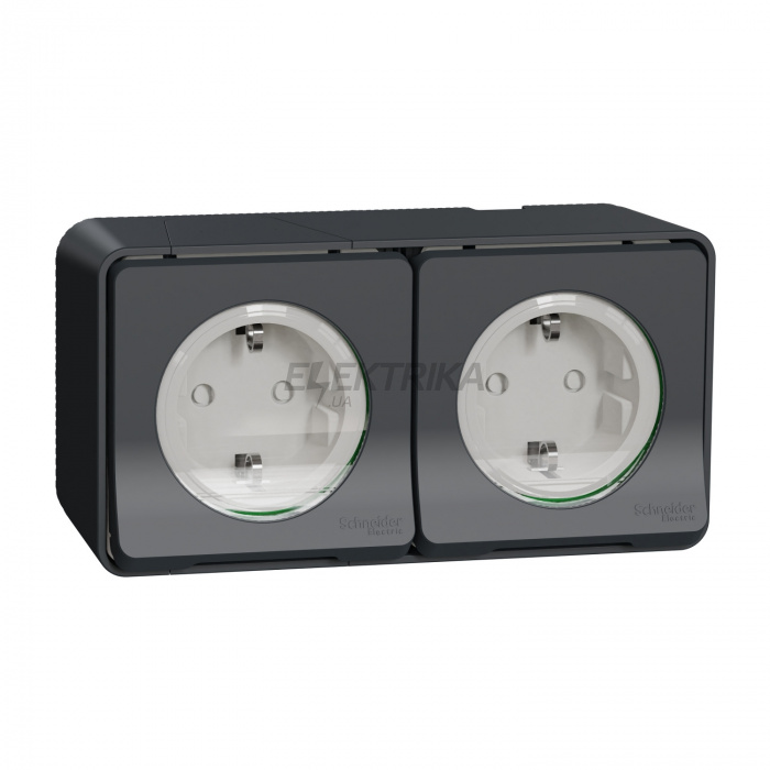 Розетка Schneider Electric Mureva Styl - double socket-outlet side earth - horizontal surface - 16A - 2P + E - shutters - grey MUR36029