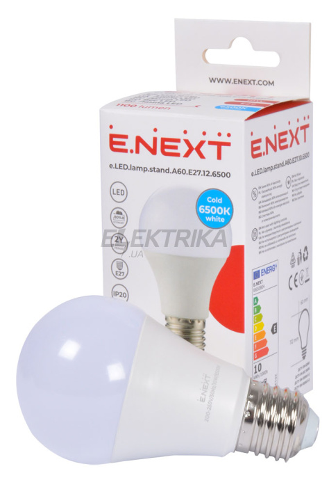 Лампа світлодіодна e.LED.lamp.stand.A60.E27.12.6500, 12Вт, 6500К 110лм/Вт (l0650806)