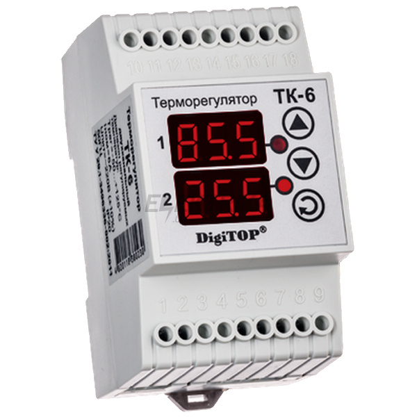 Терморегулятор ТК-6 (двоканальний, датчик DS18B20) DIN