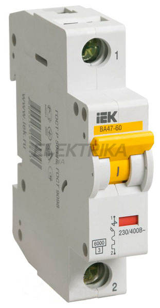Автоматичний вимикач IEK, ВА 47-60 1Р 40А 6 кА х-ка D