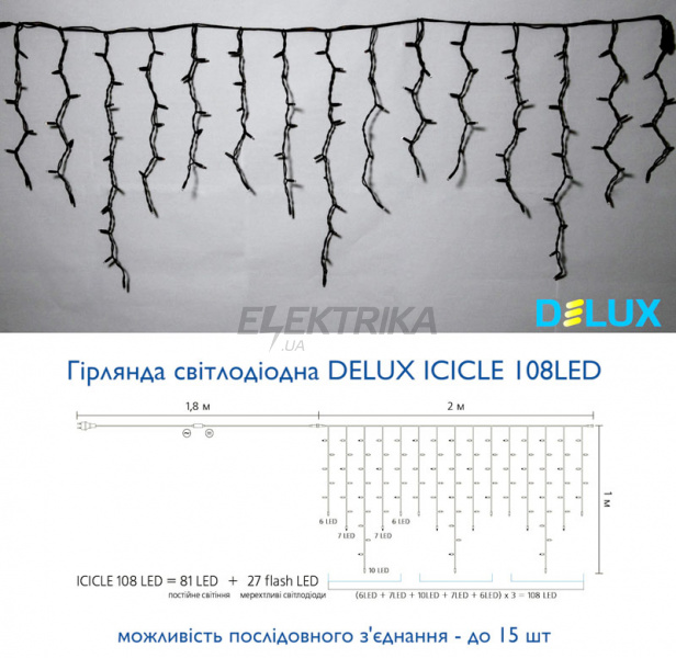 Гірлянда зовнішня DELUX ICICLE 108LED 2x1m 27 мульти/чорний IP44 EN (90012950)