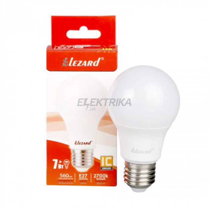 Світлодіодна лампа LED Lezard GLOB A60 7W 2700K E27 220V (427-A60-2707)