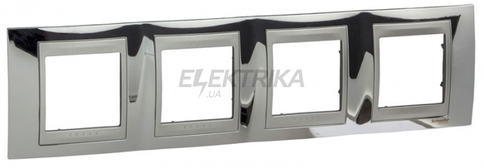 Рамка 4 посту Schneider Electric Unica блискучий хром/алюміній (MGU66.008.010)