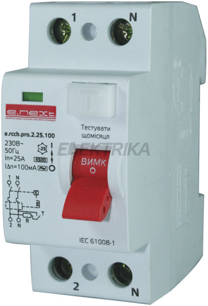 Вимикач диференціального струму (дифавтомат) E.NEXT e.rccb.pro.2.25.100, 2р, 25А, 100мА (p003008)
