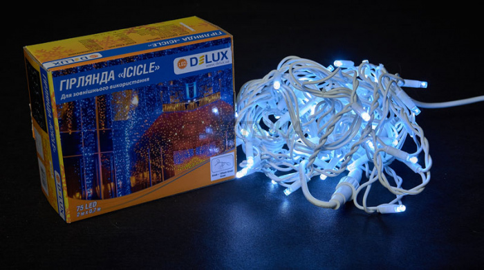 Гірлянда зовнішня DELUX ICICLE 75LED 2x0.7m білий/білий IP44 EN (90016588)