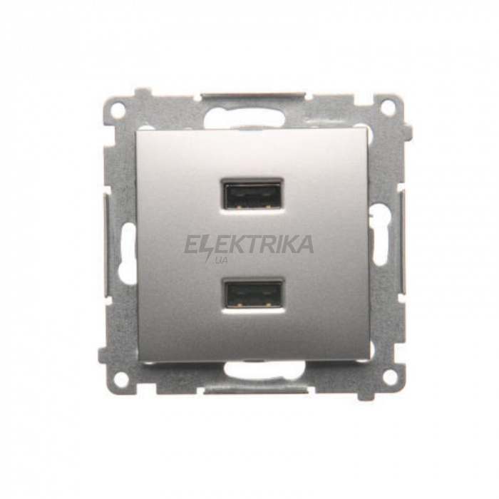 Розетка Simon 54 USB зарядка, подвійна, 2.1А, срібло (DC2USB.01/43)