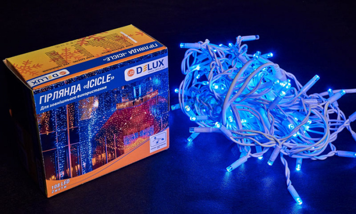 Гірлянда зовнішня DELUX ICICLE 108LED 2x1m 27 flash синій/білий IP44 EN (90012945)