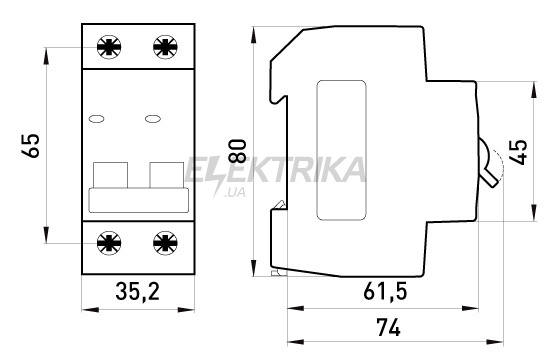 Модульний автоматичний вимикач e.mcb.stand.45.2.C13, 2р, 13А, C, 4,5 кА (s002058)