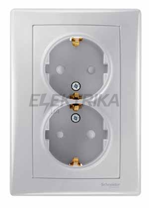 Розетка подвійна із заземленням та захисними шторками Schneider Electric Sedna алюміній (SDN3000460)