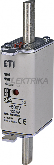 Плавка вставка запобіжник ETI NH0 gG 25A/500V 004183207