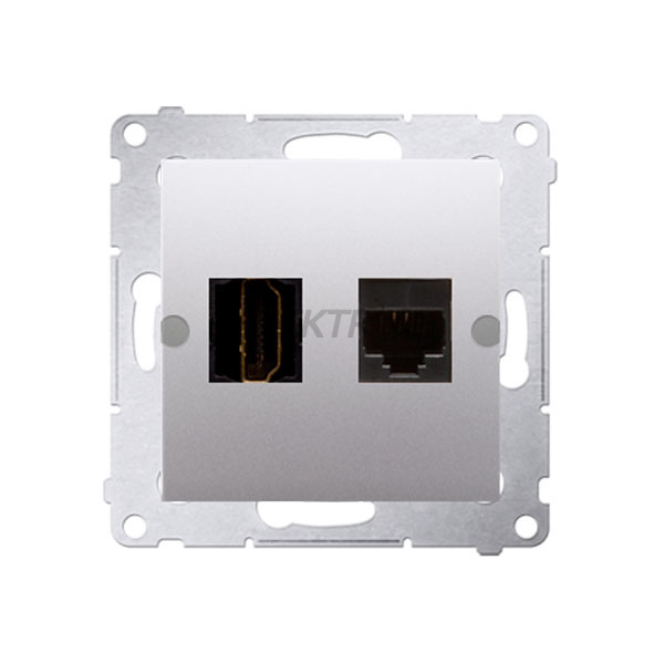 Розетка HDMI + комп'ютерна RJ45 кат.6 Simon 54, срібний матовий