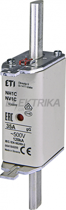Плавка вставка запобіжник ETI NH1C gG 35A/500V 004184209
