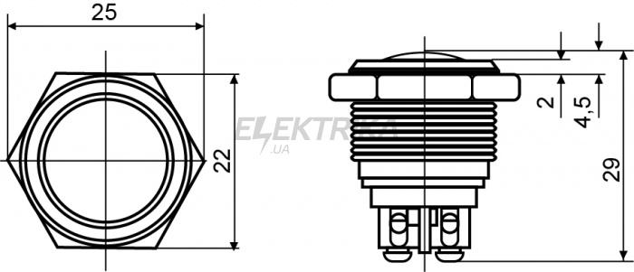 Кнопка металева АСКО-УКРЕМ TY 19-231P Pcb 1NO (A0140010107)