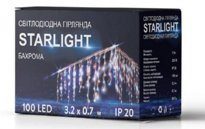 Гірлянда STARLIGHT бахрома синій 100LED IP20 прозорий 3,2x0,7м (000057281)