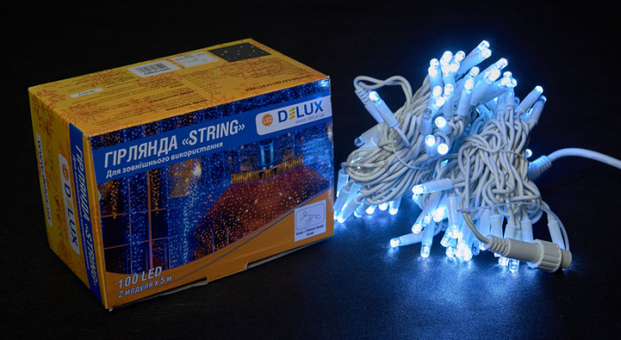 Гірлянда зовнішня DELUX STRING 100LED 10m (2*5m) білий/білий IP44 EN (90016596)