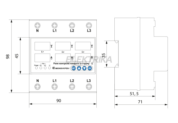 Реле контролю напруги та струму RKV 4P 63A (A0010230003)