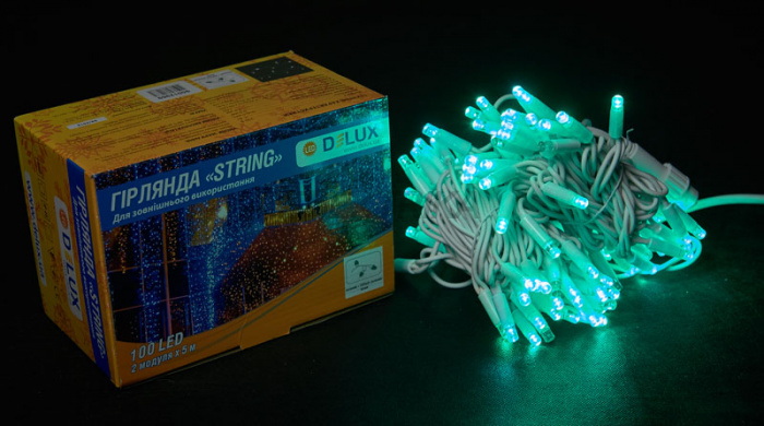 Гірлянда зовнішня DELUX STRING 100LED 10m (2*5m) зелений/білий IP44 EN (90016598)