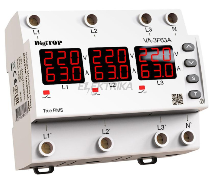 Реле напруги з контролем струму digitop VA-3F63A M6R