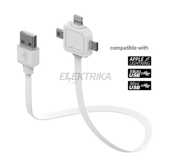 Кабель Apple Lighting + microUSB + miniUSB, 0.8 м, білий