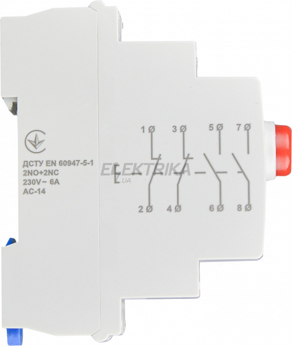 Модульна кнопка без фіксації 2NO+2NC 230V АС МВ-22 червона (A0150010111)
