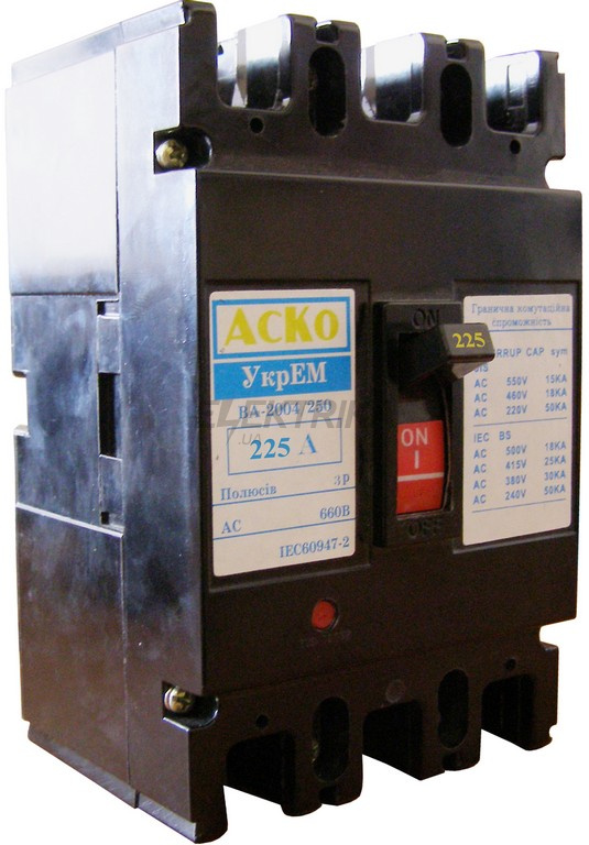 Автоматичний вимикач УкрЕМ ВА-2004/250 3р 225А АСКО