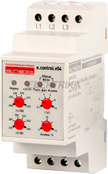 Реле контролю напруги трифазне регульоване e.control.v04