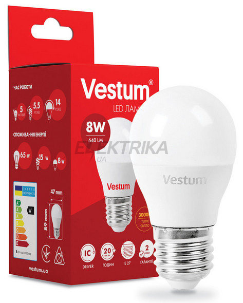 Світлодіодна лампа Vestum LED G45 8W 3000K 220V E27 (1-VS-1210)