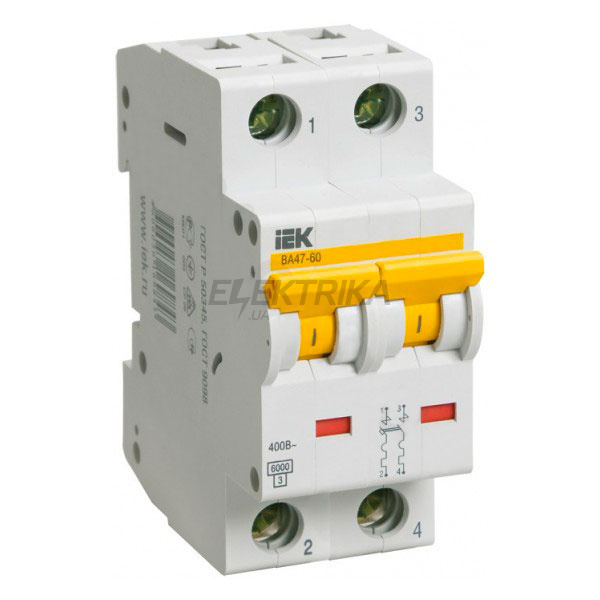 Автоматичний вимикач IEK, ВА 47-60 2Р 6А 6 кА х-ка B