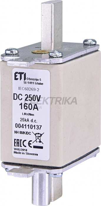 Плавка вставка запобіжник ETI NH00/K 200A/250V DC 004110141
