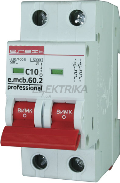 Автоматичний вимикач модульний E.NEXT e.mcb.pro.60.2.C 16, 2р, 16А, C, 6кА (p042017)