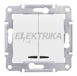 Вимикач 2-клавішний із синім підсвічуванням Schneider Electric Sedna білий (SDN0300321)
