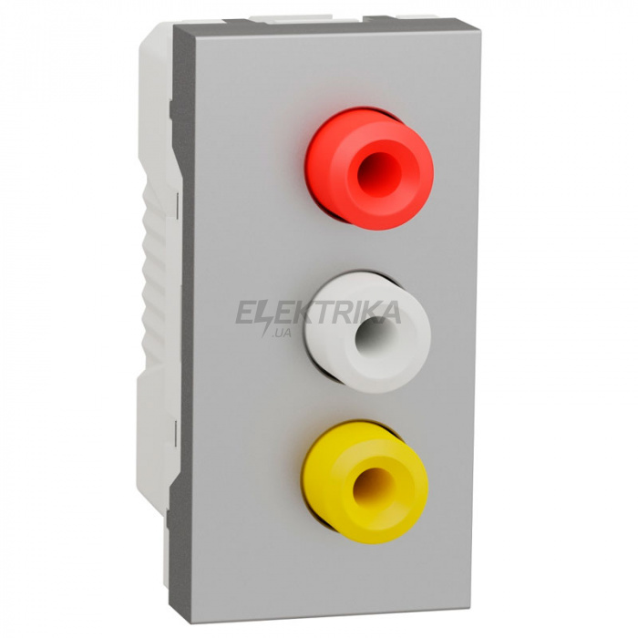 Аудіорозетка Schneider Unica New 3 RCA 1 модуль алюміній (NU343130)