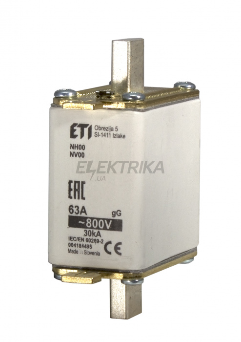 Плавка вставка запобіжник ETI NH00 gG 63A/800V 004184495