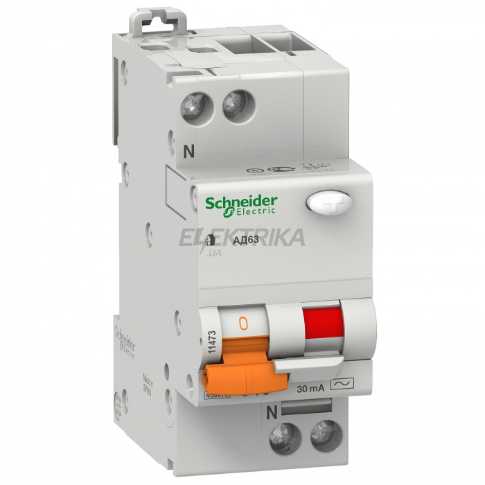 Автоматичний вимикач диференціального струму Schneider Electric ДІФ. АВТ. ВИКЛ. АД63 1П+Н 16A 30MA 4,5кА C АС, Іспанія 11473