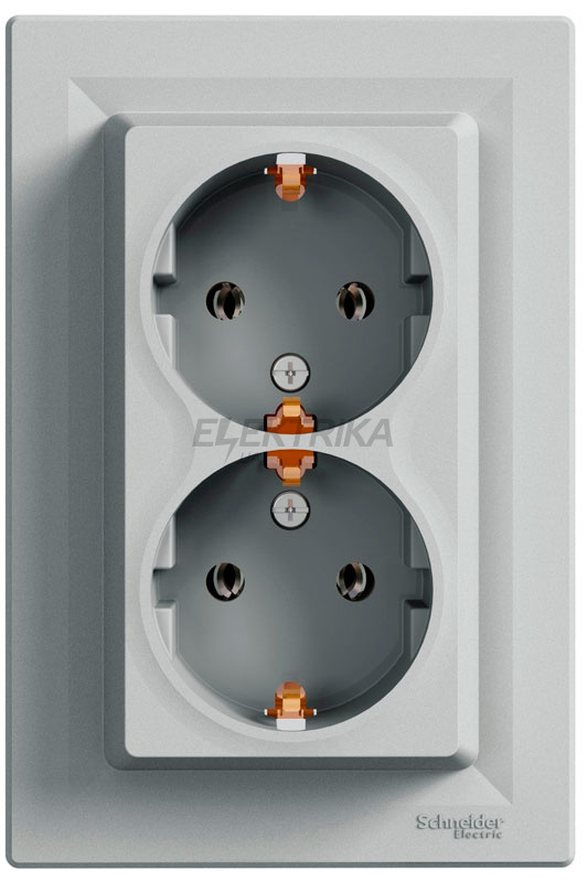 Розетка подвійна Schneider Electric Asfora із заземленням алюміній (EPH9900161)