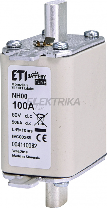 Плавка вставка запобіжник ETI M00 bat 100A/80V DC 004110082